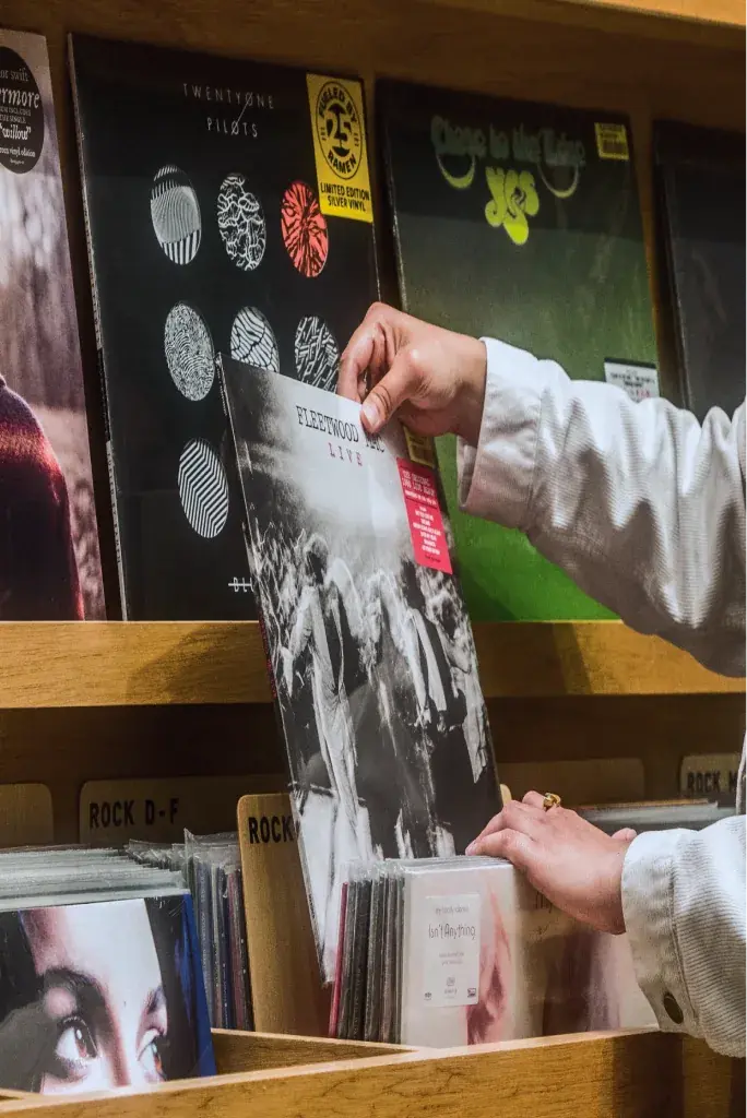 Choosing records to borrow at Swee Lee