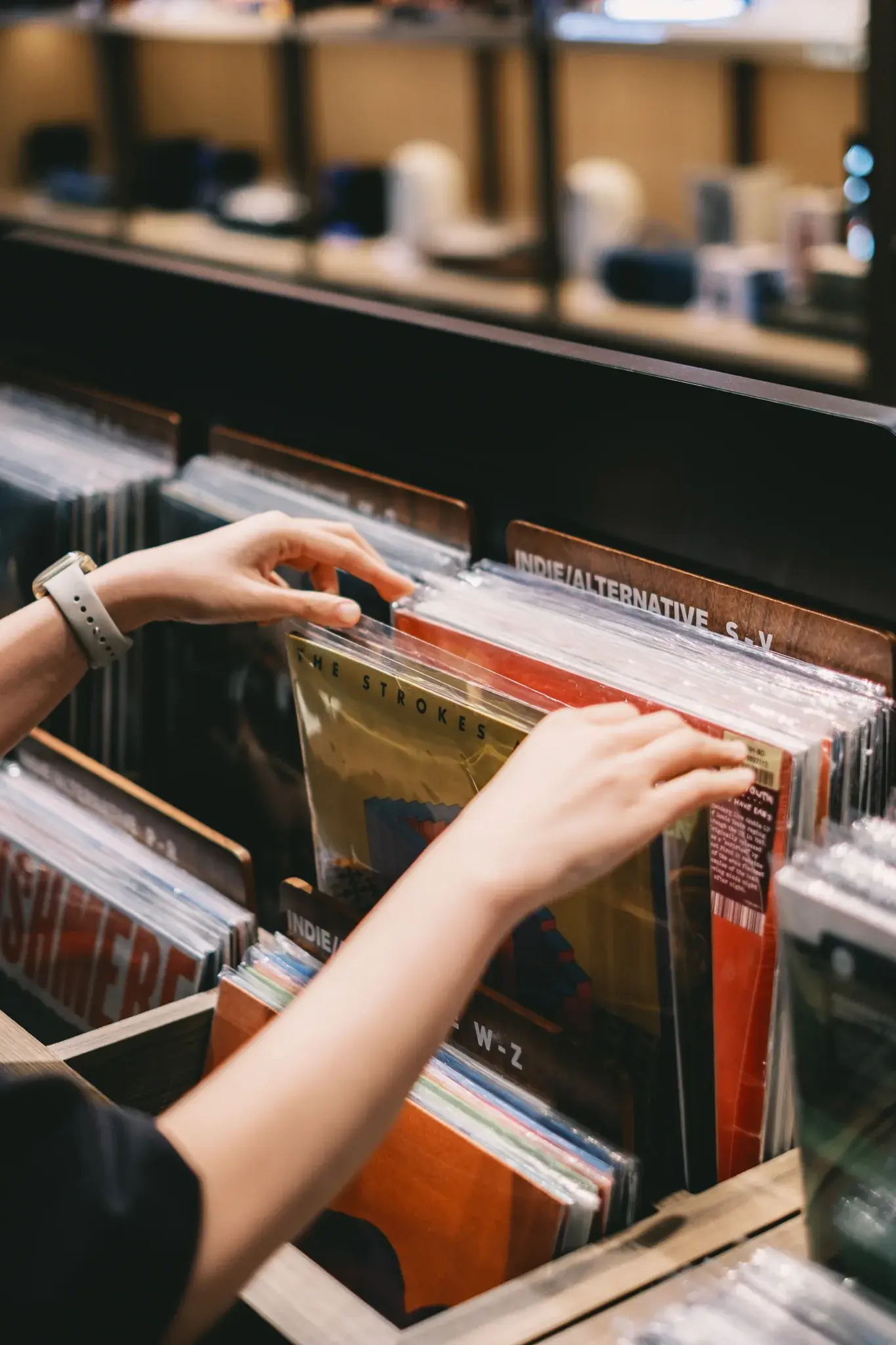 Picking a record from the Vinyl Library